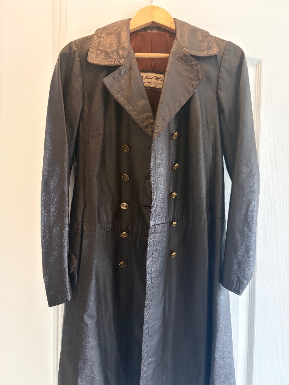 Vintage "LE SAC" Brown Leather Double-Breasted Trench Coat